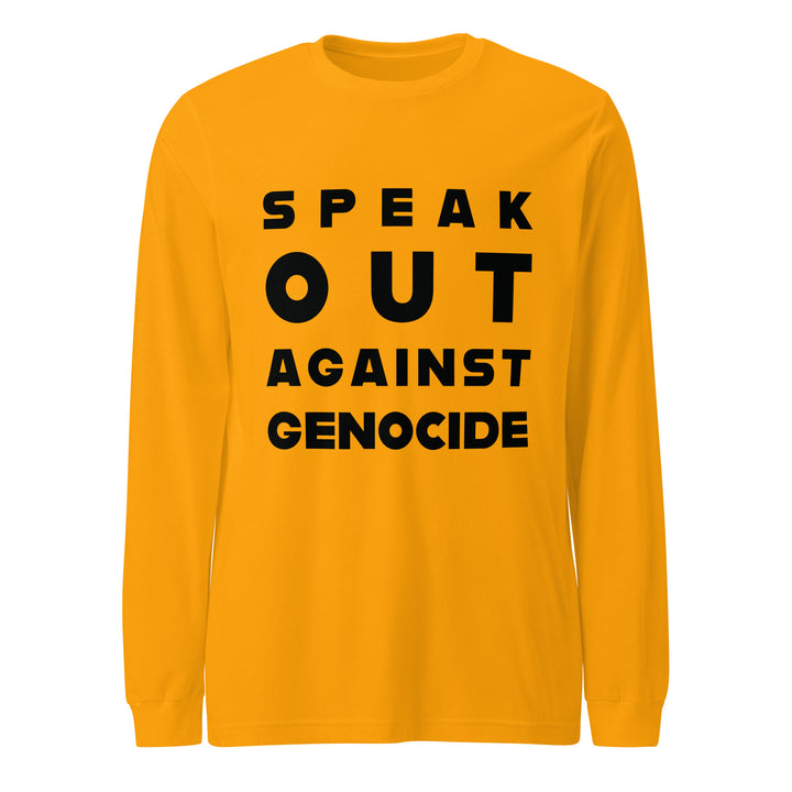 Men Long Sleeve Tee - Speak out against genocide, Gold