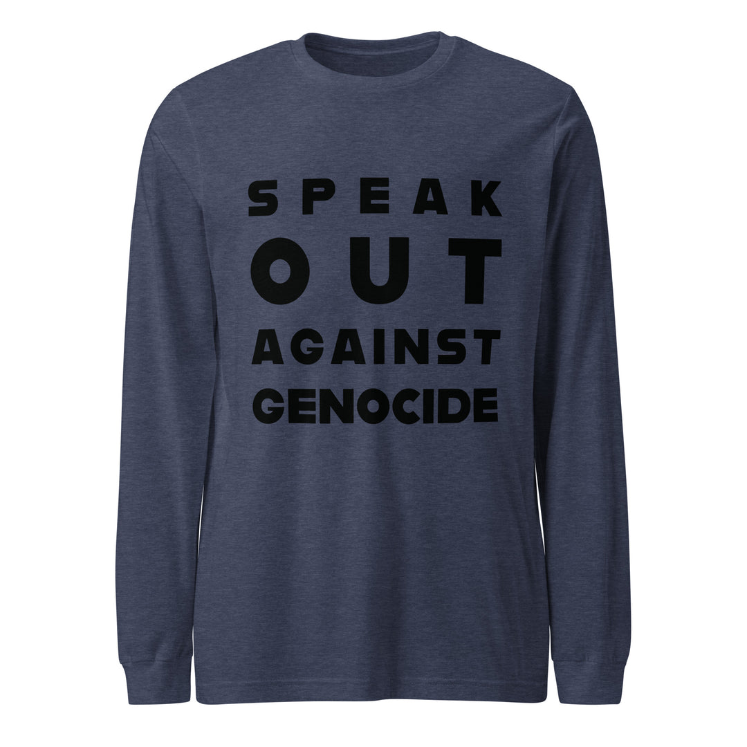 Men Long Sleeve Tee - Speak out against genocide, Heather Navy