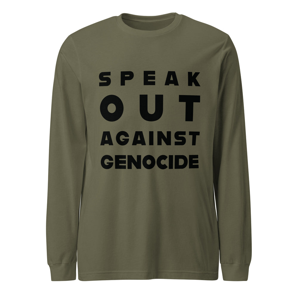 Men Long Sleeve Tee - Speak out against genocide, Military Green