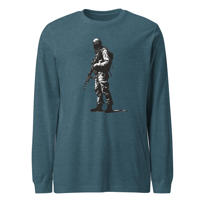 Men Long Sleeve Tee - The Fighter, Heather Deep Teal