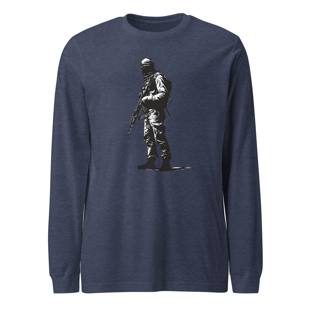 Men Long Sleeve Tee - The Fighter, Heather Navy