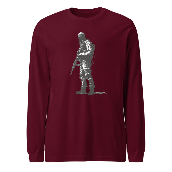 Men Long Sleeve Tee - The Fighter, Maroon