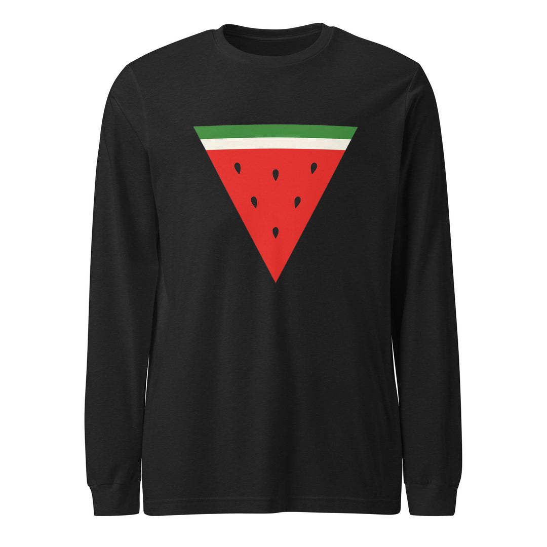 Men Long Sleeve Tee - Triangle Watermelon, Black Heather