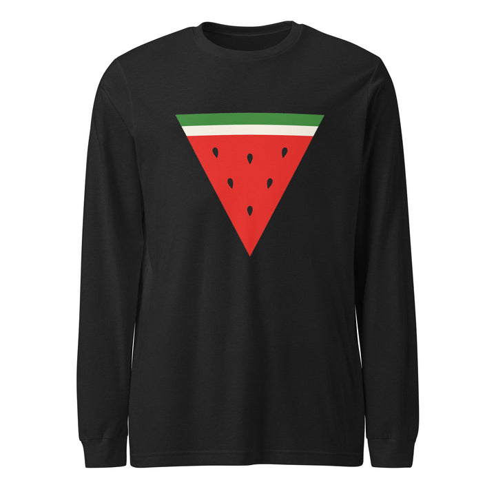 Men Long Sleeve Tee - Triangle Watermelon, Black Heather