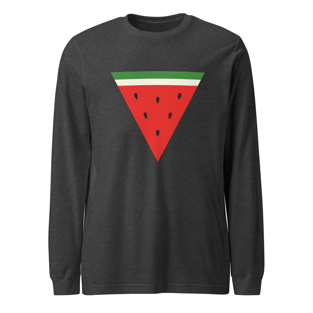 Men Long Sleeve Tee - Triangle Watermelon, Dark Grey Heather