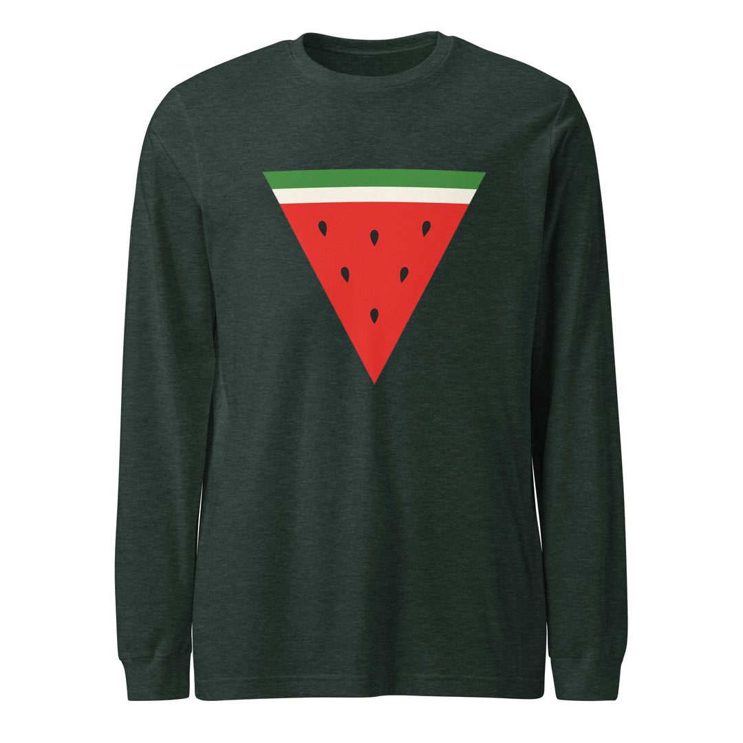 Men Long Sleeve Tee - Triangle Watermelon, Heather Forest