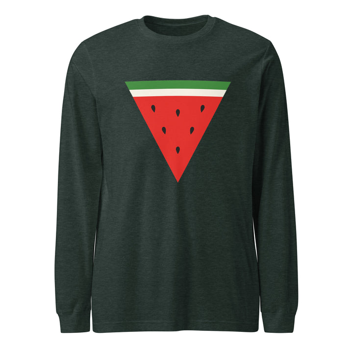 Men Long Sleeve Tee - Triangle Watermelon, Heather Forest