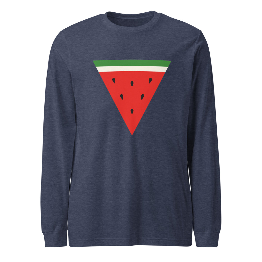 Men Long Sleeve Tee - Triangle Watermelon, Heather Navy
