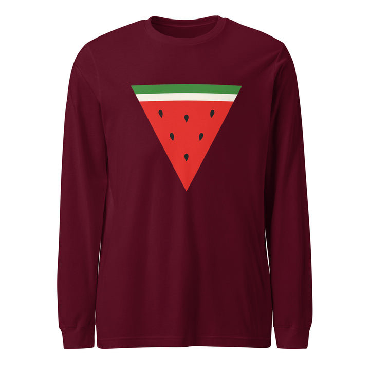 Men Long Sleeve Tee - Triangle Watermelon, Maroon