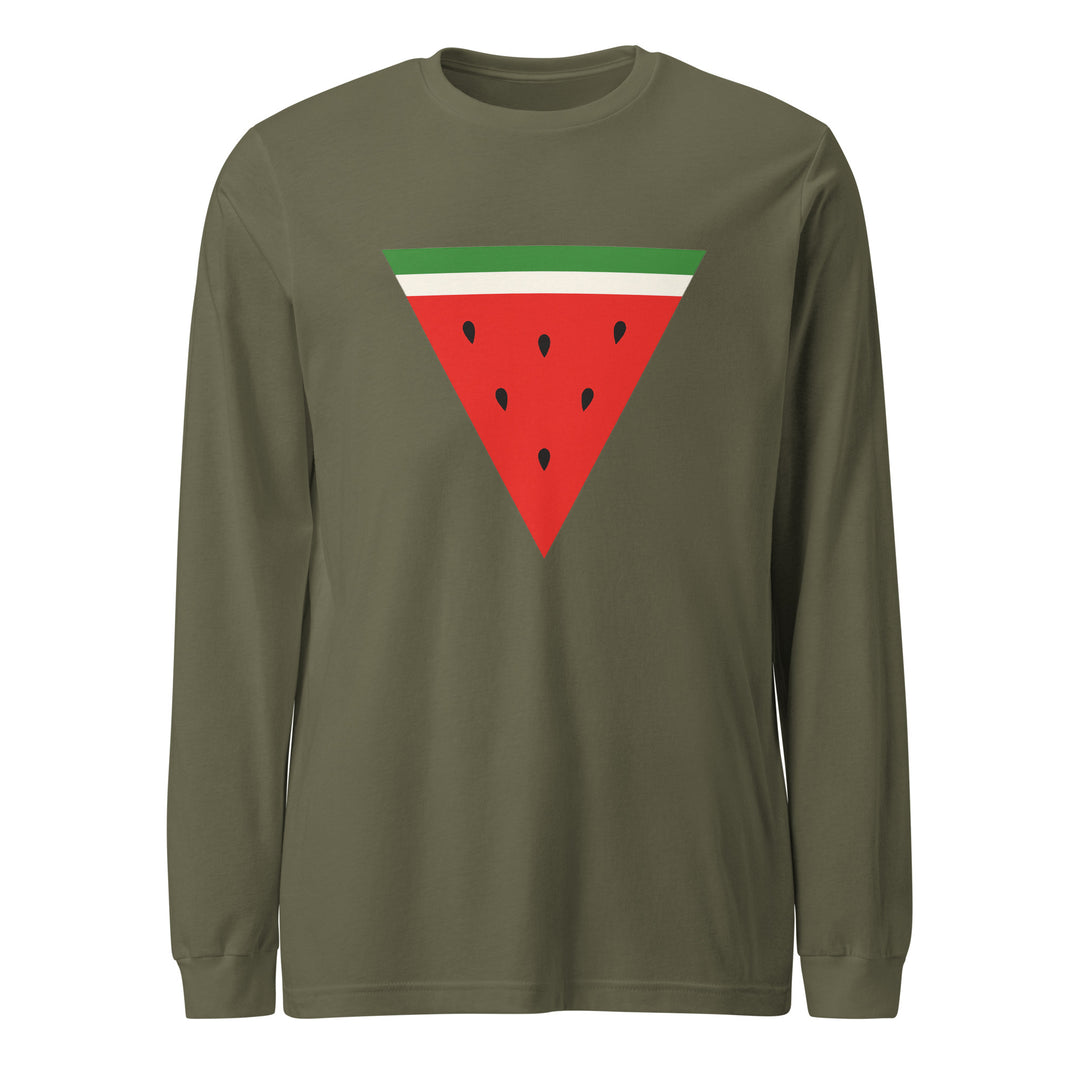 Men Long Sleeve Tee - Triangle Watermelon, Military Green