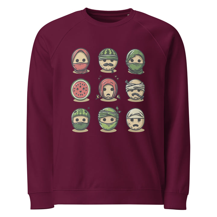 Men organic raglan sweatshirt - Palestine Emoji, Burgundy