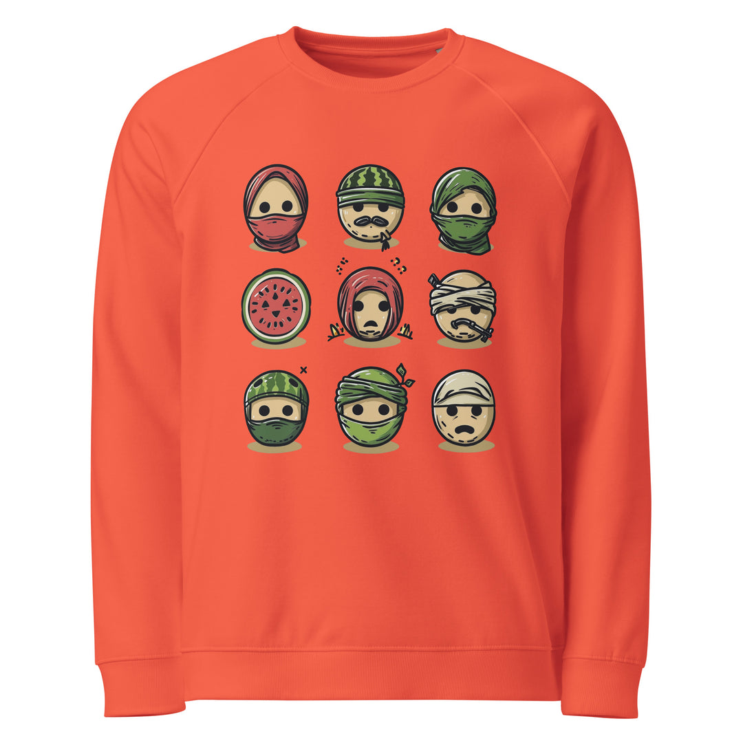 Men organic raglan sweatshirt - Palestine Emoji, Burnt Orange