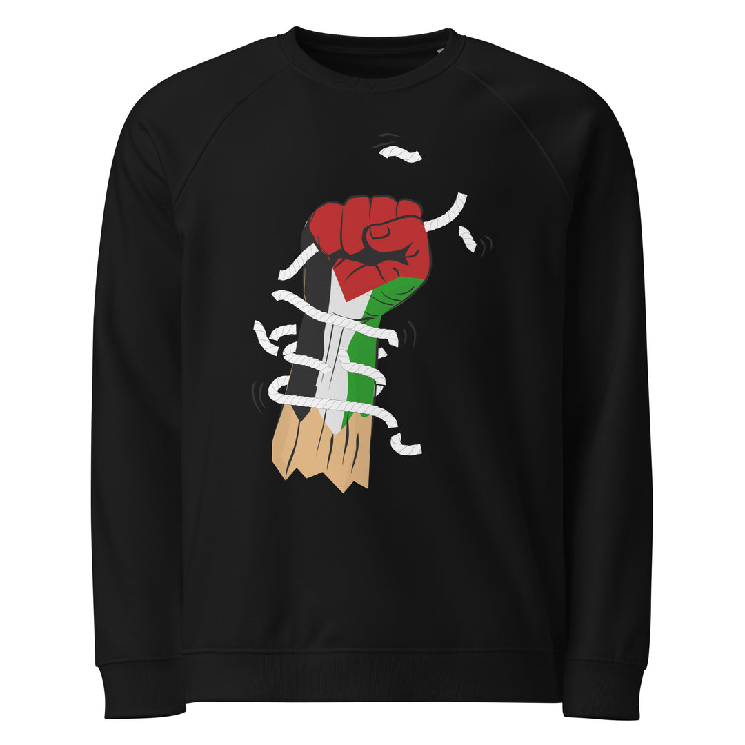 Men organic raglan sweatshirt - Palestine Hand, Black