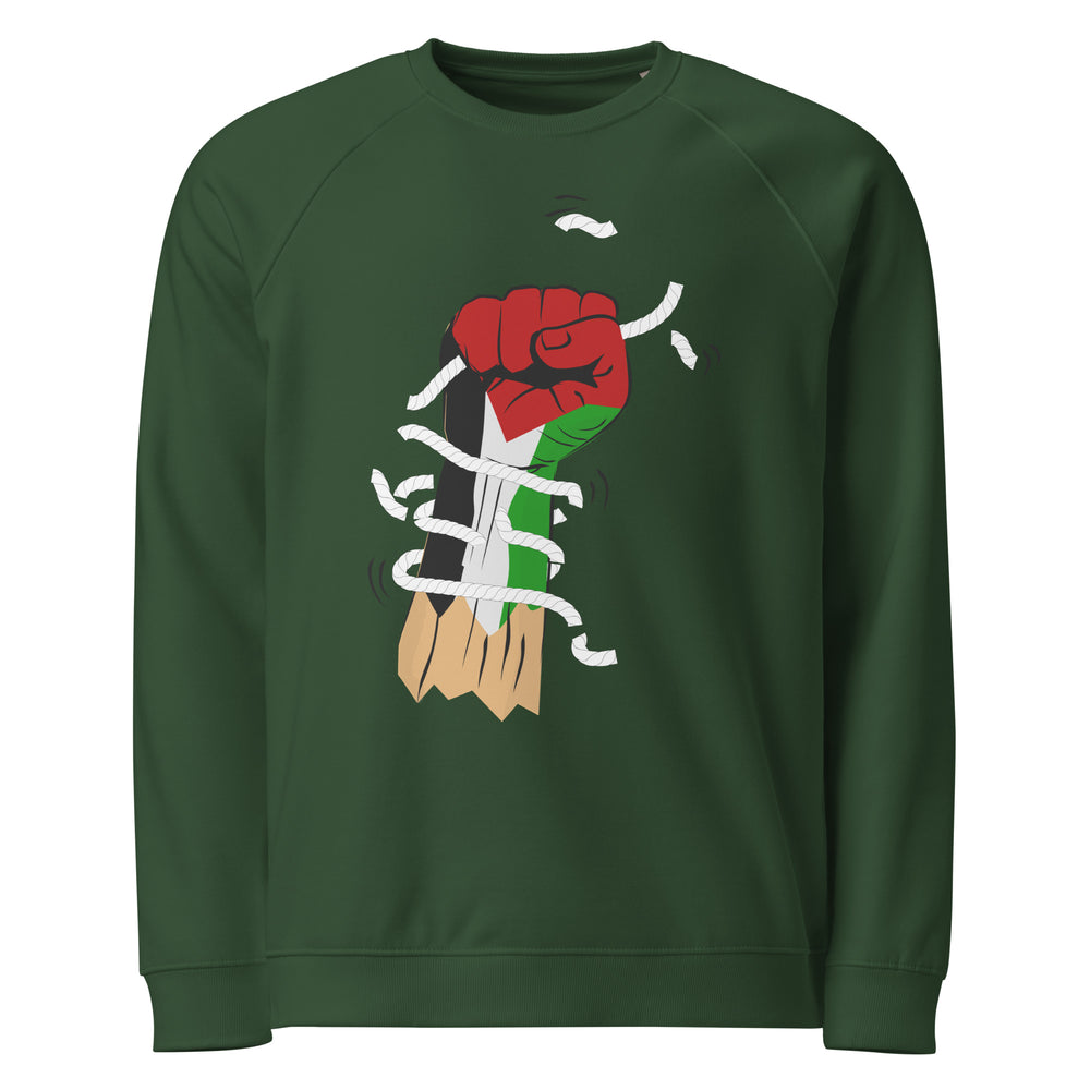 Men organic raglan sweatshirt - Palestine Hand, Green