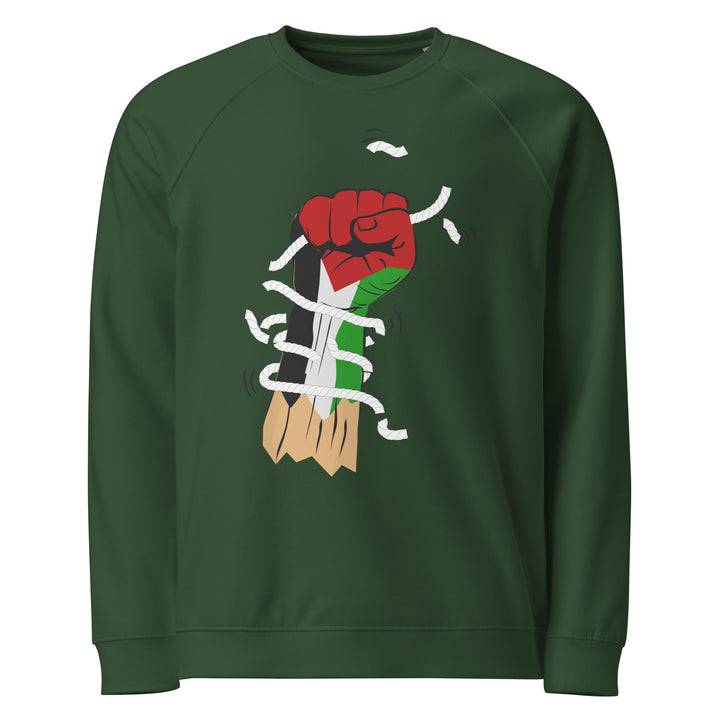 Men organic raglan sweatshirt - Palestine Hand, Green