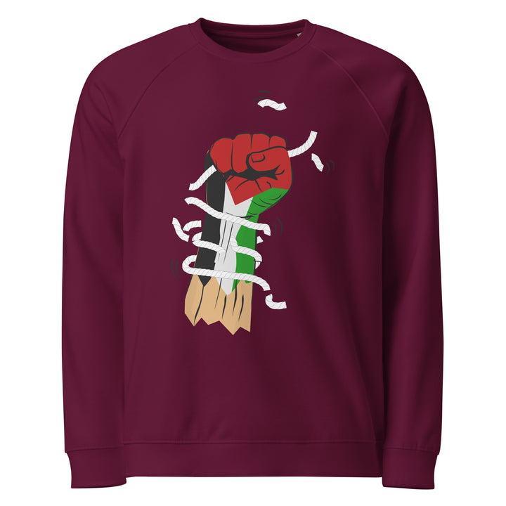 Men organic raglan sweatshirt - Palestine Hand, Burgundy