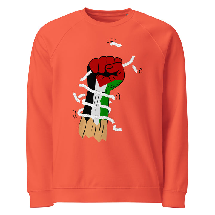 Men organic raglan sweatshirt - Palestine Hand, Burnt Orange