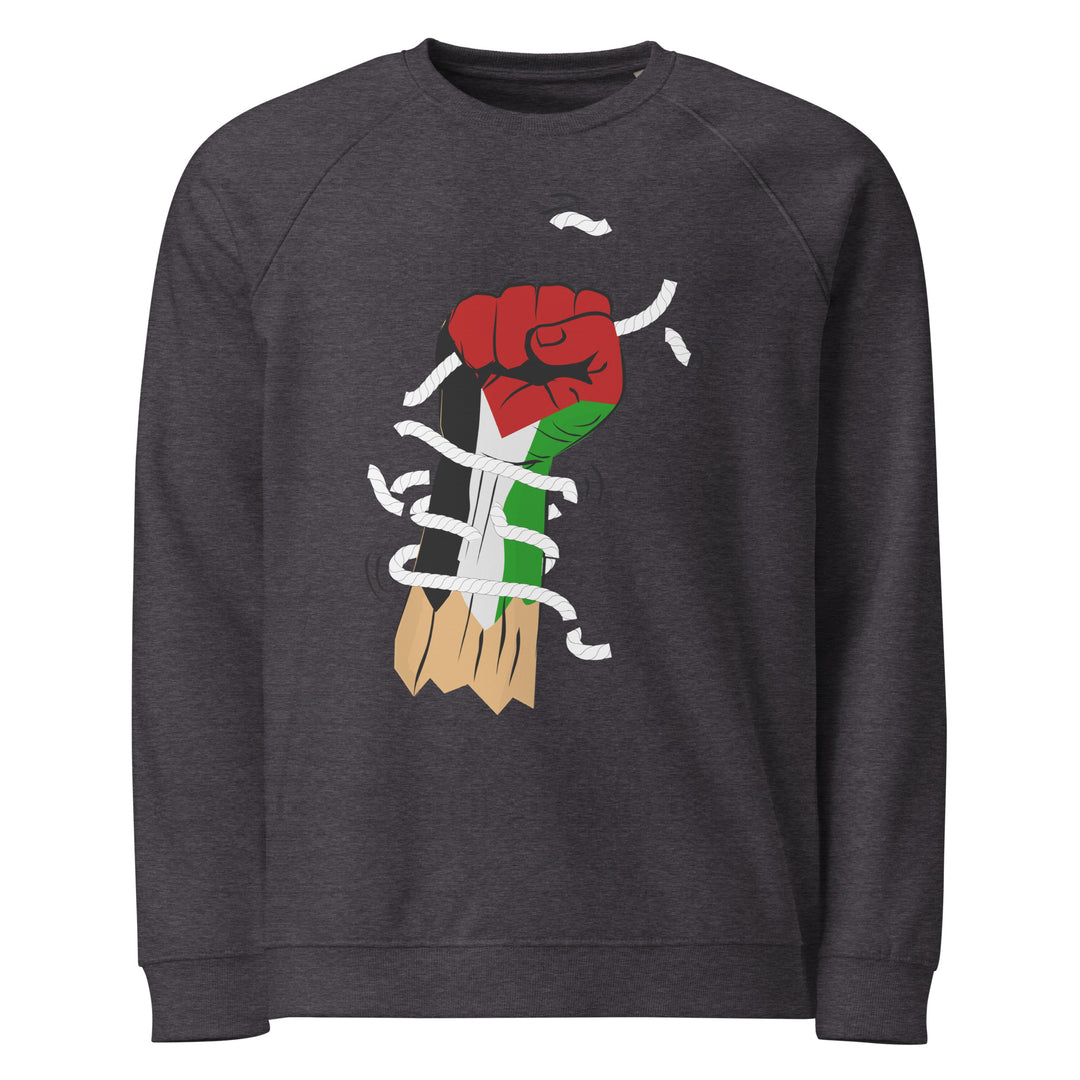 Men organic raglan sweatshirt - Palestine Hand, Charcoal Melange
