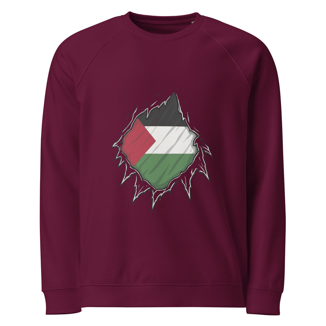 Men organic raglan sweatshirt - Palestine Hero, Burgundy