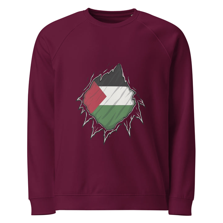 Men organic raglan sweatshirt - Palestine Hero, Burgundy