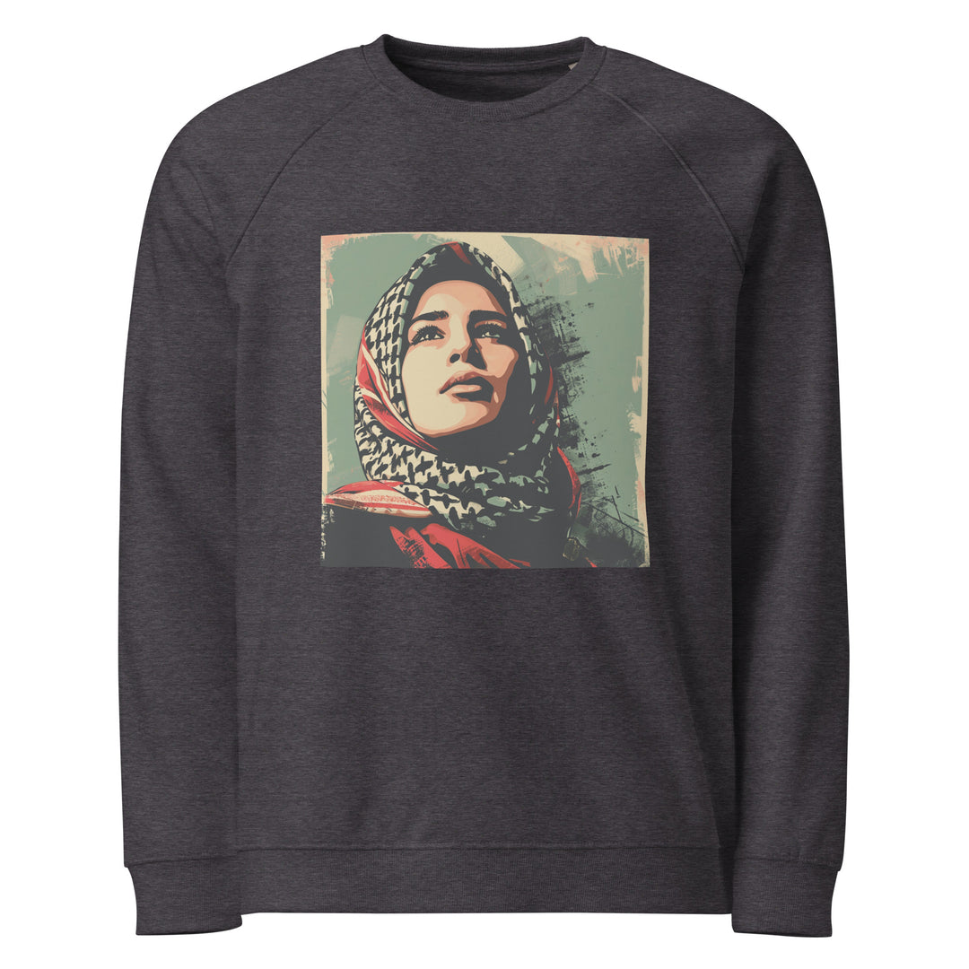 Men organic raglan sweatshirt - Palestine Hope, Charcoal Melange