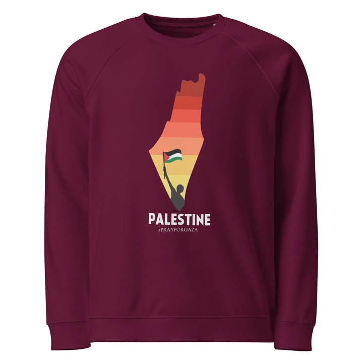 Men organic raglan sweatshirt - Palestine Map, Burgundy