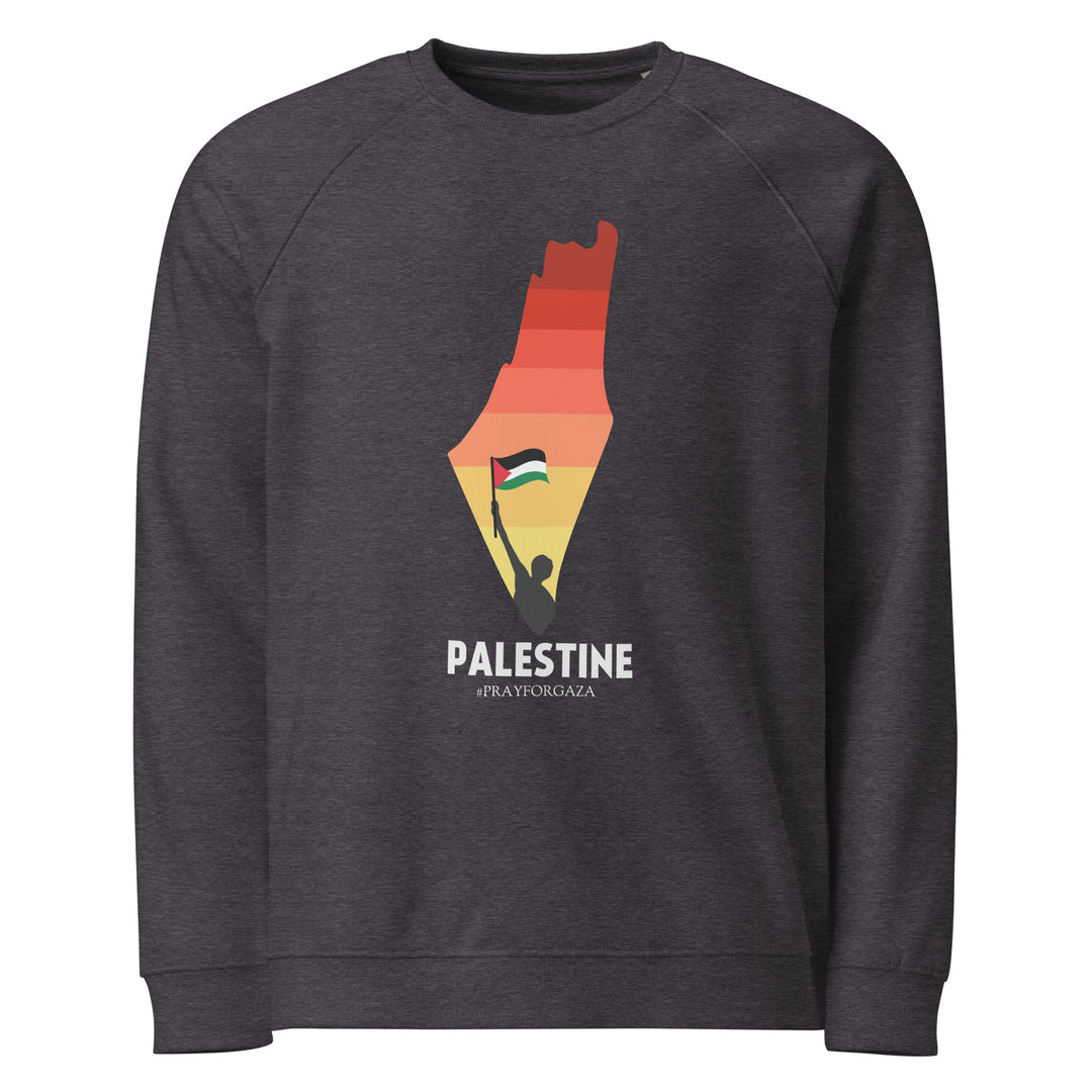 Men organic raglan sweatshirt - Palestine Map, Charcoal Melange