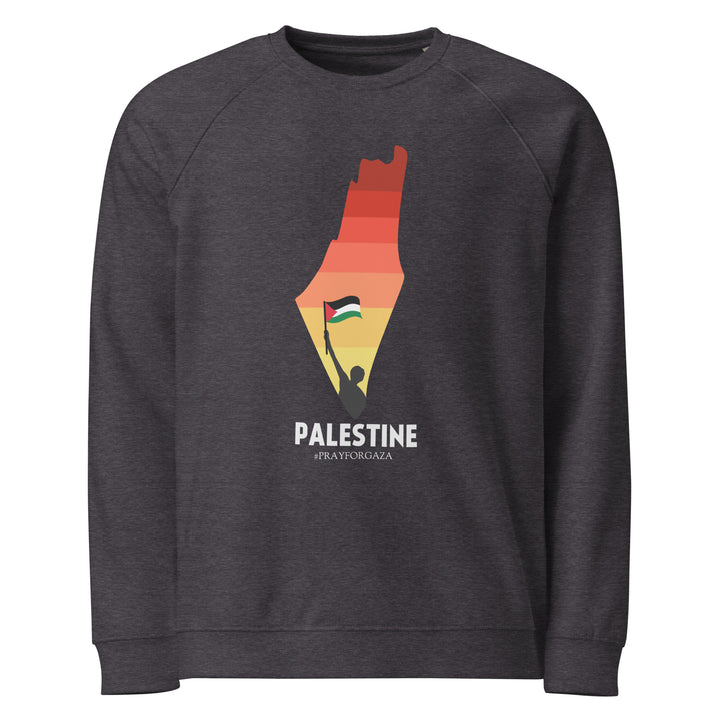 Men organic raglan sweatshirt - Palestine Map, Charcoal Melange