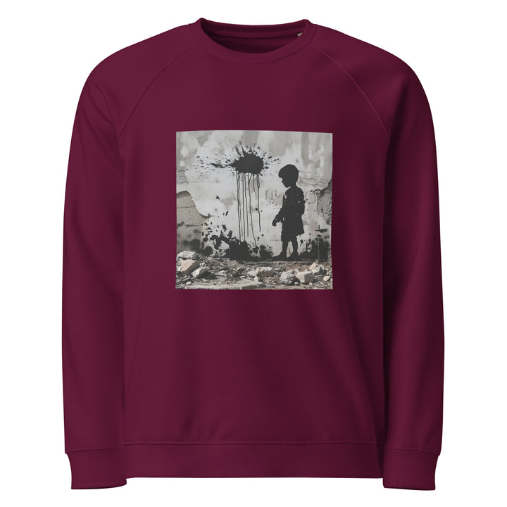 Men organic raglan sweatshirt - Palestine Wall, Burgundy