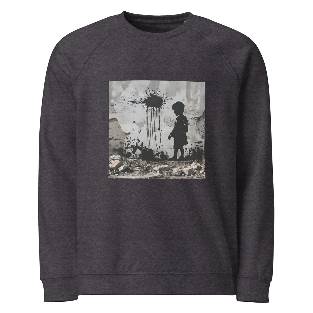 Men organic raglan sweatshirt - Palestine Wall, Charcoal Melange