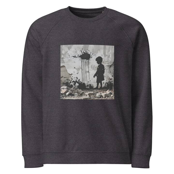 Men organic raglan sweatshirt - Palestine Wall, Charcoal Melange