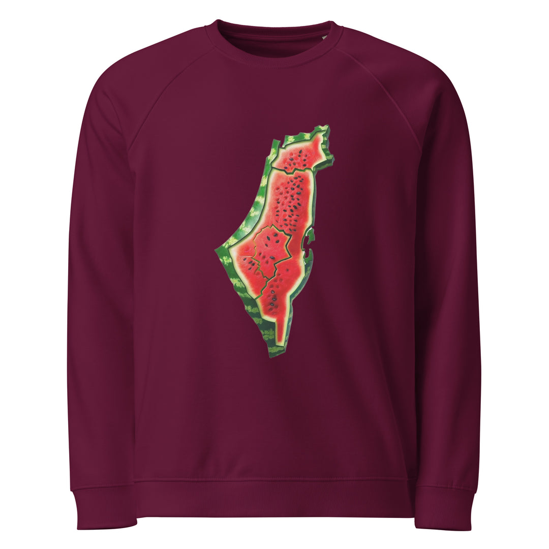 Men organic raglan sweatshirt - Palestine Watermelon, Burgundy