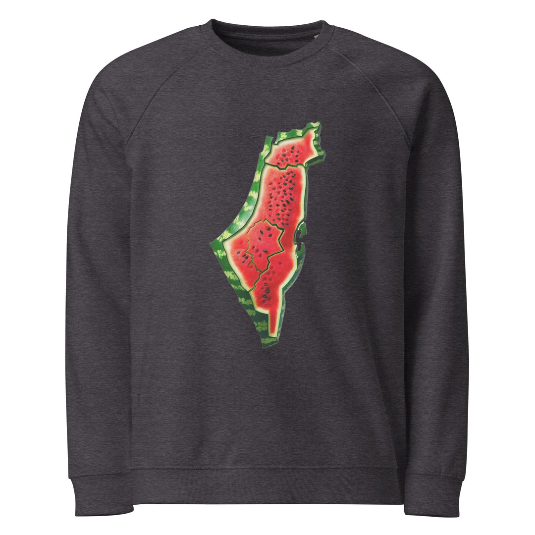 Men organic raglan sweatshirt - Palestine Watermelon, Charcoal Melange
