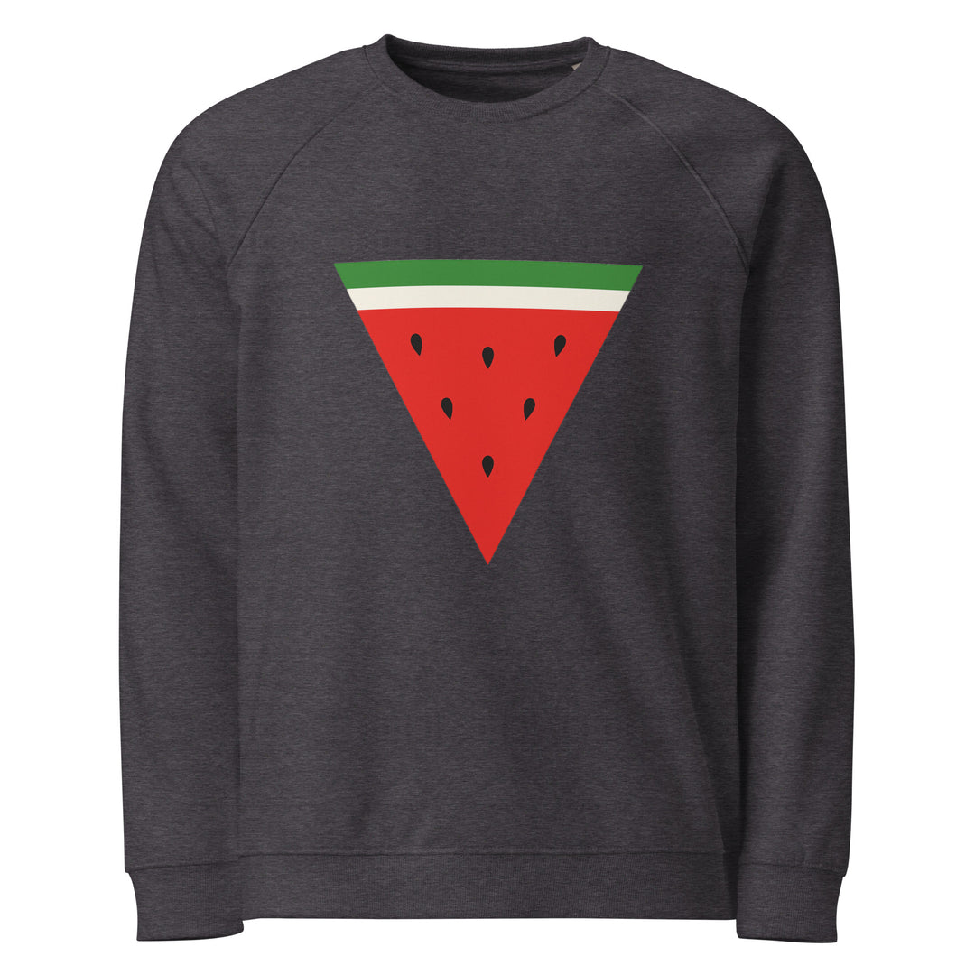 Men organic raglan sweatshirt - Triangle Watermelon, Charcoal Melange