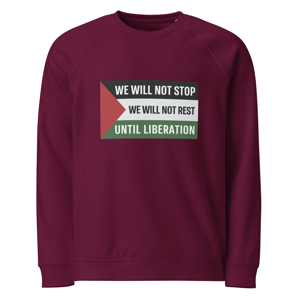 Men Organic Raglan Sweatshirt - We Will Not Stop, Burgundy