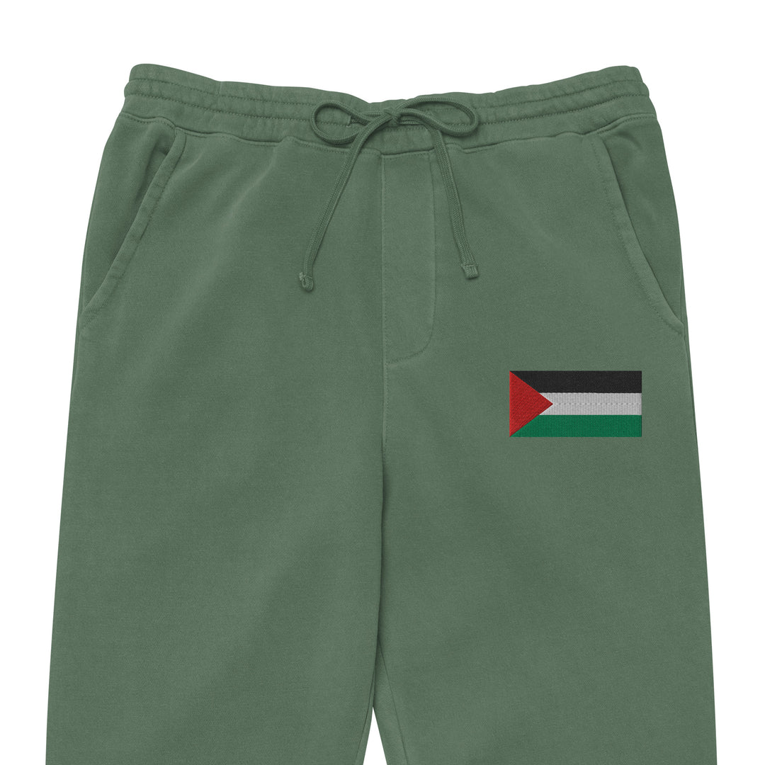 Men pigment-dyed sweatpants - Palestine Flag, Pigment Dyed Sweatpants Pigment Alpine Green Zoomed In