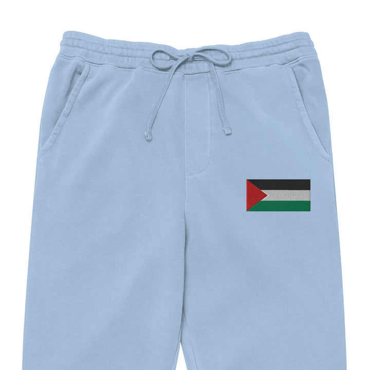 Men pigment-dyed sweatpants - Palestine Flag, Pigment Dyed Sweatpants Pigment Light Blue Zoomed In