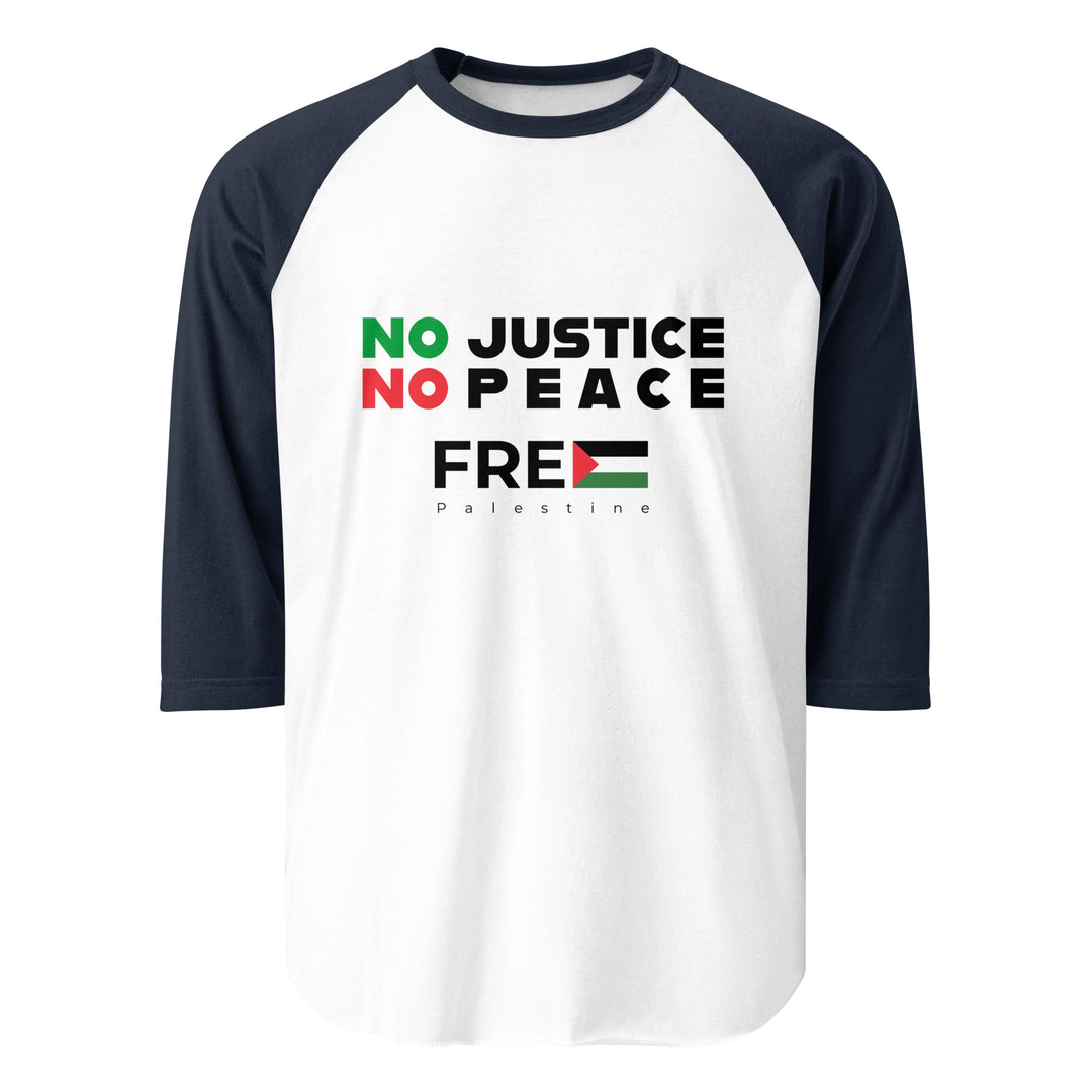 Men’s 3/4 Sleeve Raglan Shirt - No Justice No Peace, 34 Sleeve Raglan Shirt White Navy