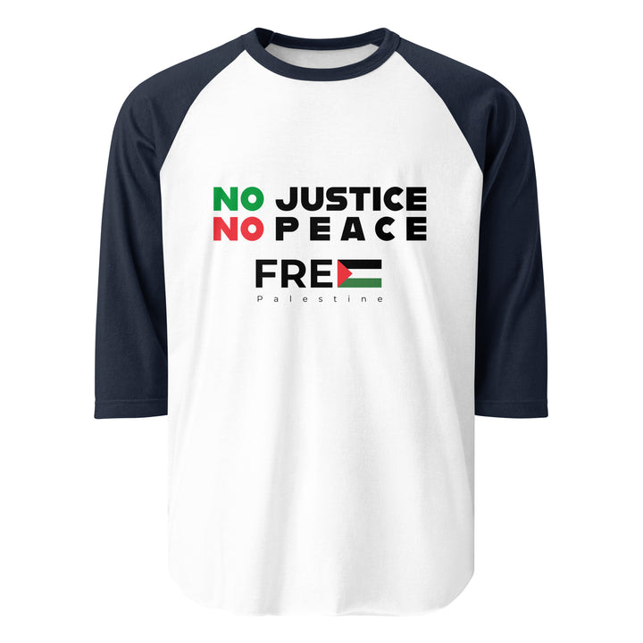 Men’s 3/4 Sleeve Raglan Shirt - No Justice No Peace, 34 Sleeve Raglan Shirt White Navy