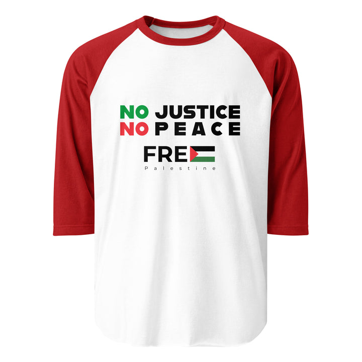 Men’s 3/4 Sleeve Raglan Shirt - No Justice No Peace, 34 Sleeve Raglan Shirt White Red