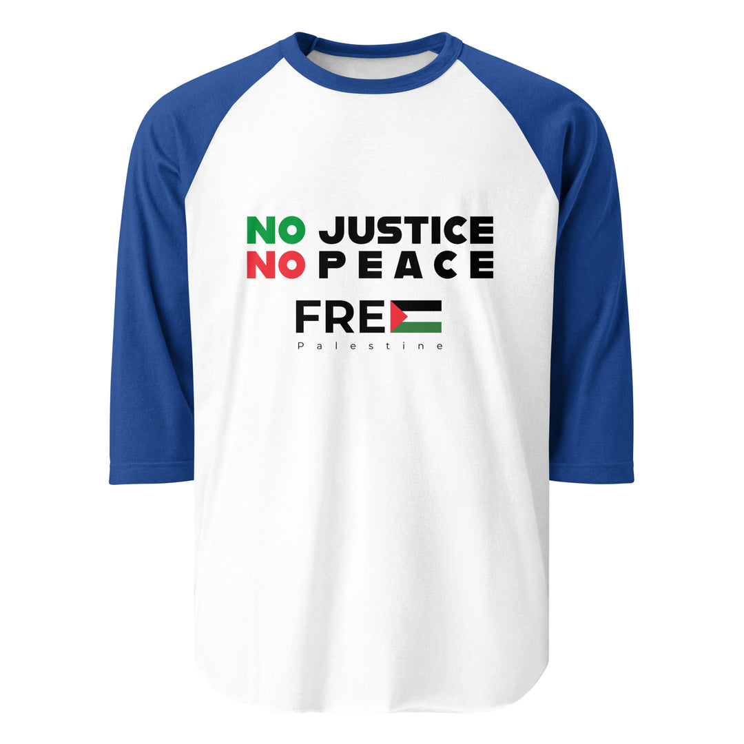 Men’s 3/4 Sleeve Raglan Shirt - No Justice No Peace, 34 Sleeve Raglan Shirt White Royal