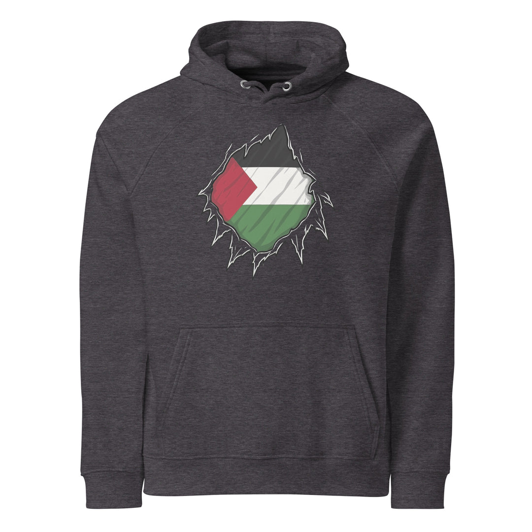 Men’s Eco Raglan Hoodie - Palestine Hero, Eco Raglan Hoodie Charcoal Melange