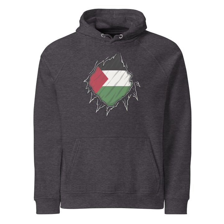 Men’s Eco Raglan Hoodie - Palestine Hero, Eco Raglan Hoodie Charcoal Melange