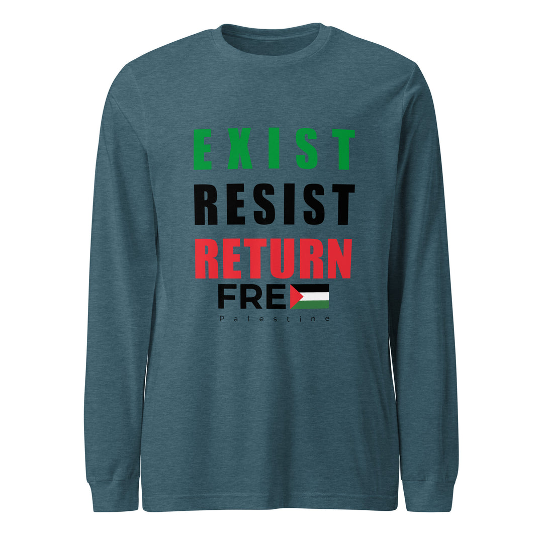 Men’s Long Sleeve Tee - Exist. Resist. Return., Heather Deep Teal