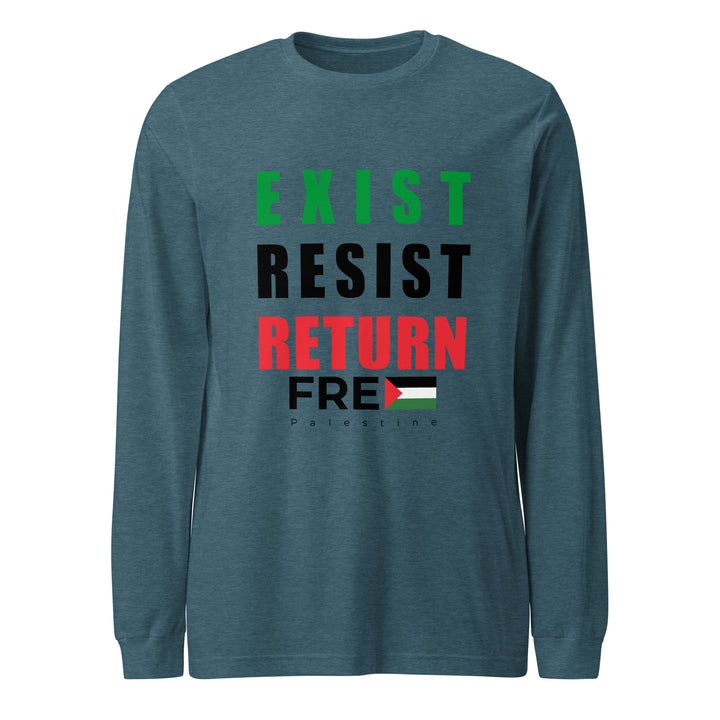 Men’s Long Sleeve Tee - Exist. Resist. Return., Heather Deep Teal