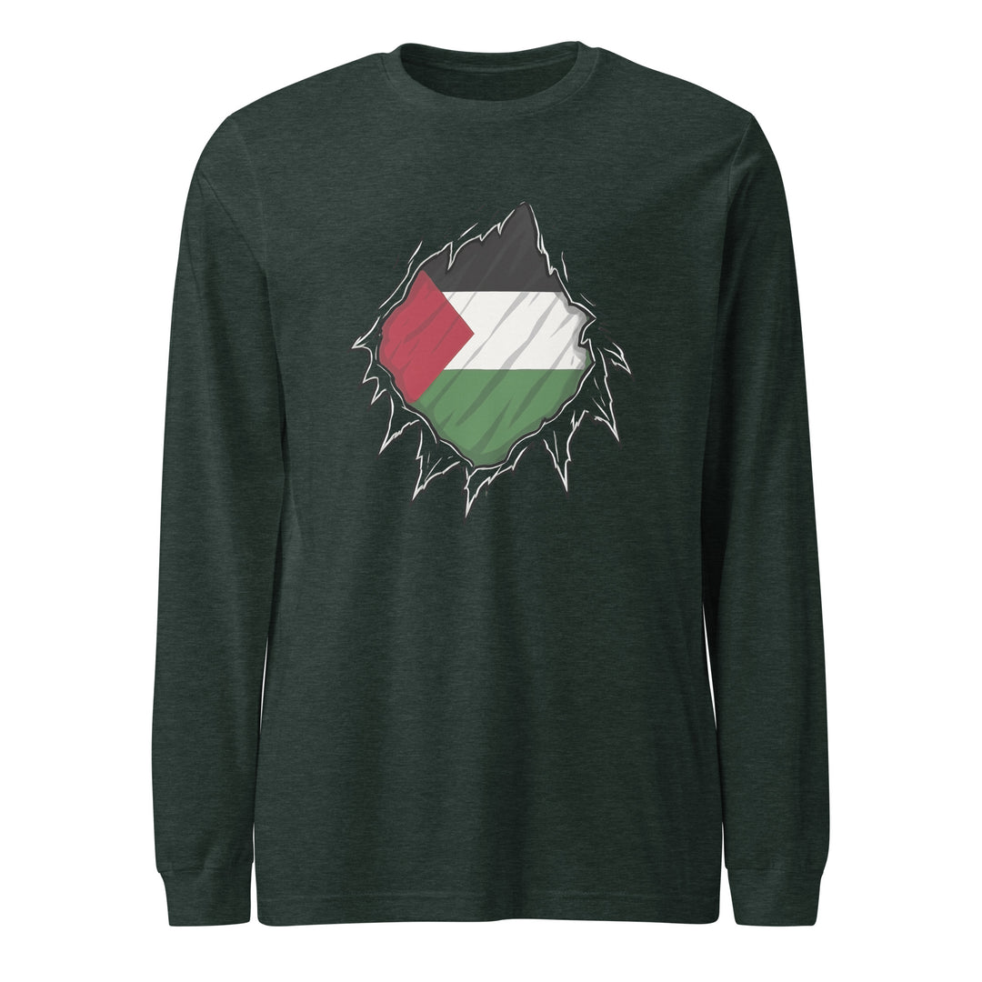 Men’s Long Sleeve Tee - Palestine Hero, Heather Forest
