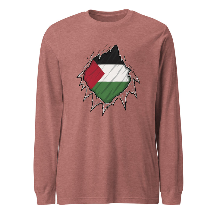 Men’s Long Sleeve Tee - Palestine Hero, Heather Mauve