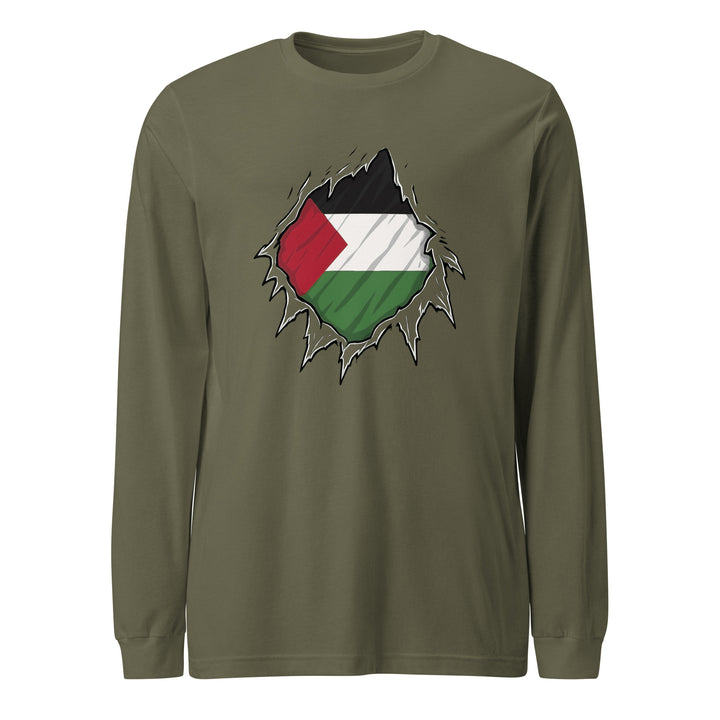Men’s Long Sleeve Tee - Palestine Hero, Military Green