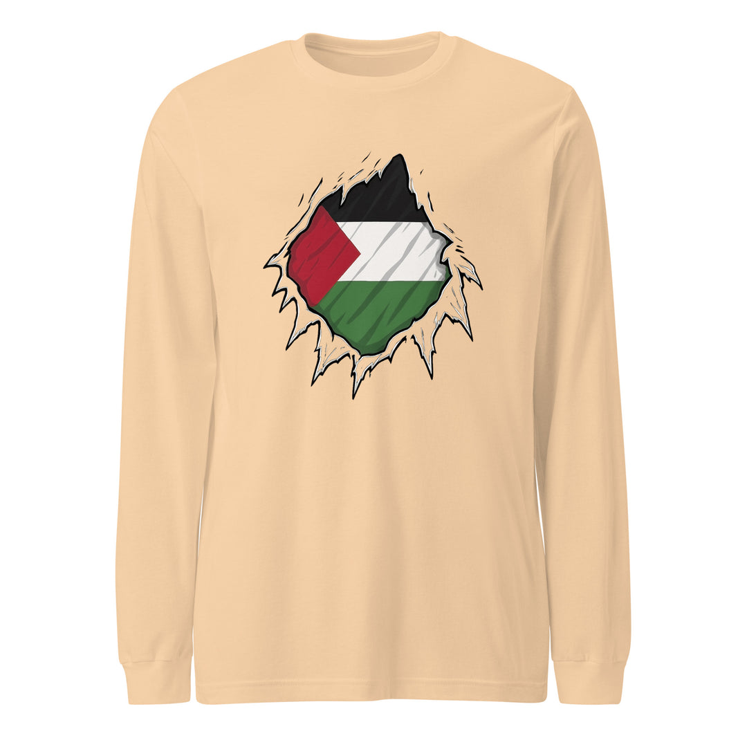 Men’s Long Sleeve Tee - Palestine Hero, Sand Dune