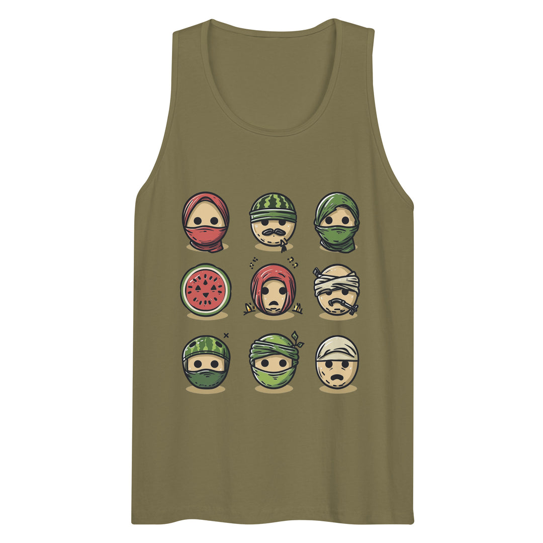 Men’s premium tank top - Palestine Emoji, Mens Premium Tank Top Military Green